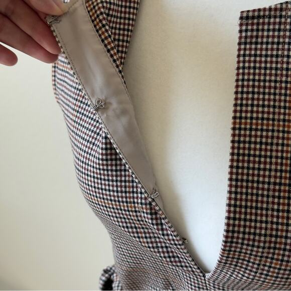 Theory Brown Plaid Wool Belted Peplum Waist Tie Top - Picture 5 of 8